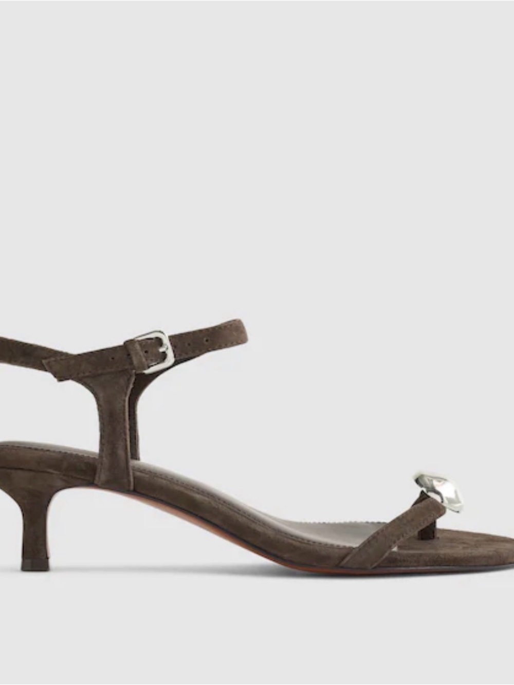 Madewell Mila sculpted hardware thong sandal in suede, NWT, charred oak, size 8 - Picture 2 of 7